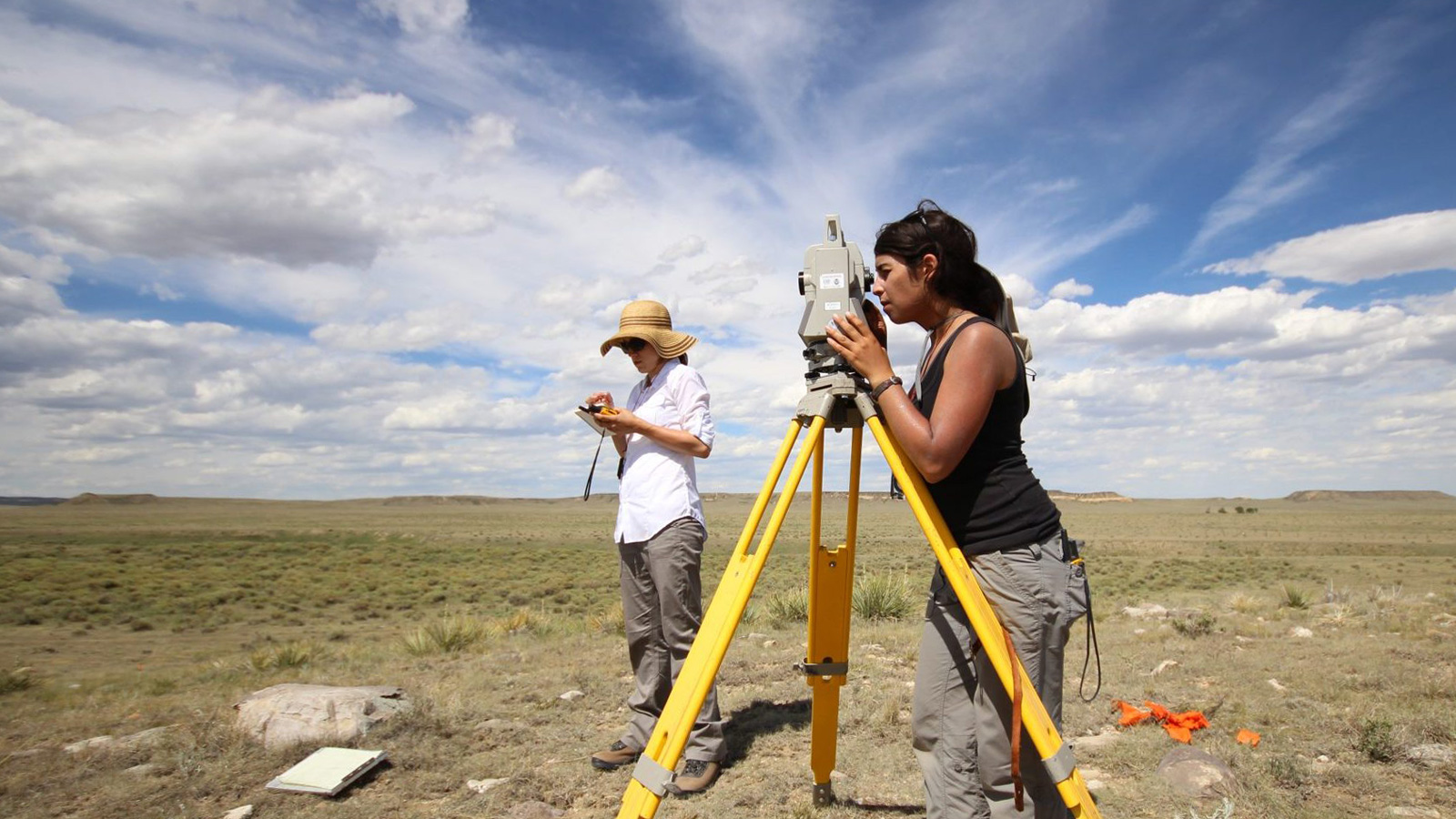 Students use survey equipment on the Plains